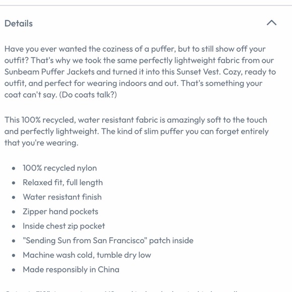 Marine Layer Sunset Puffer Vest Medium NWT - Picture 7 of 7